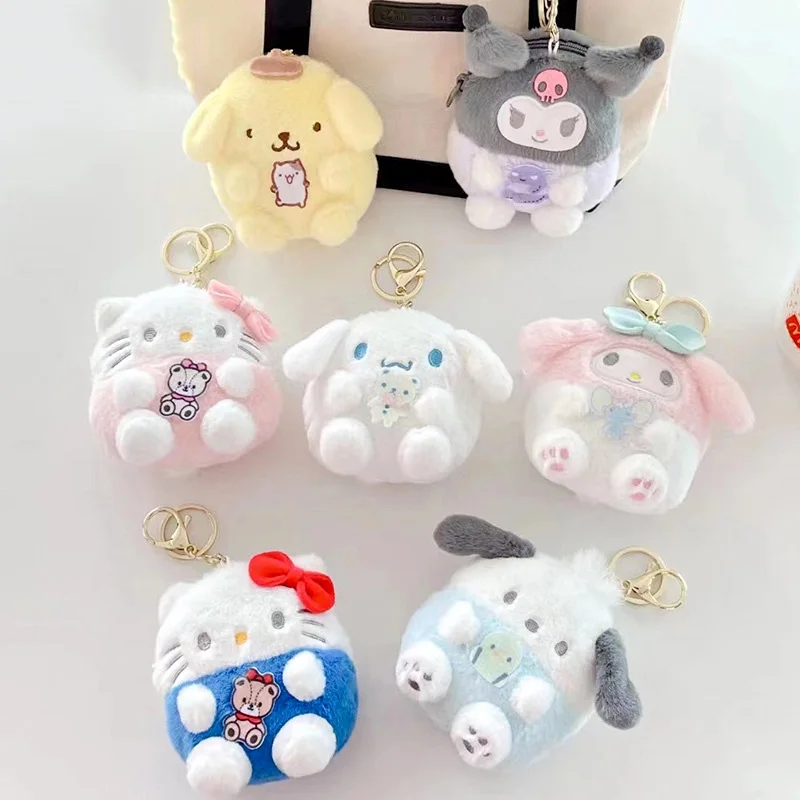 10cm Sanrio Cartoon Coin Purse Plush Stuffed Toys Kuromi Cinnamoroll Cute Keychain Pendant Doll Baby Kawaii Birthday Gifts Decor