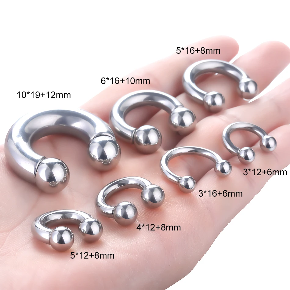 Steel Big Large Size Horseshoe Ring Nose Piercing Ear Expander BCR Hoop Earring Septum 12-00G Male Intimate Body Jewelry 1Pc/lot