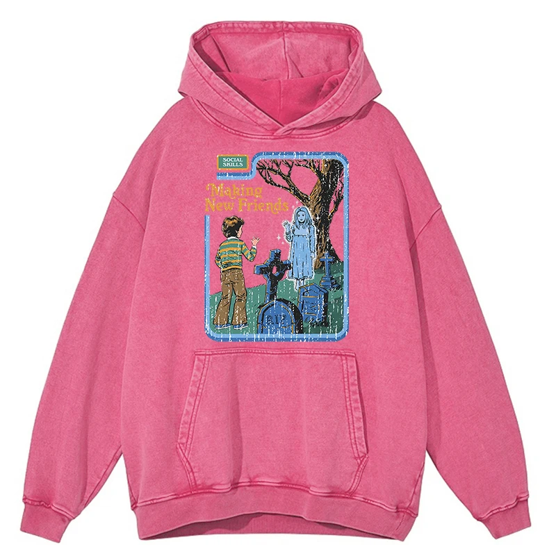 thumbnail image 1 of Sudadera con capucha estilo hip hop para hombre, holgada, de gran tamaño, con lavado desgastado, estilo retro, para hacer nuevas amistades, 100 % algodón, 1 of 4