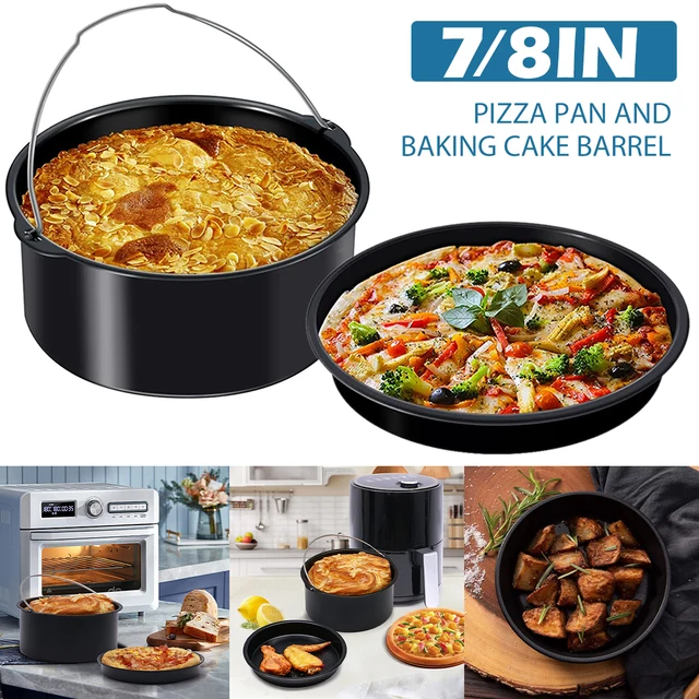2Db Air Fryer Tartozék Tartós Levegő Sütő Pizza Serpenyő És Sütőhordó Nem Tapadás Nélküli Bevonat Kerek Sütemény Süteménykészlet
