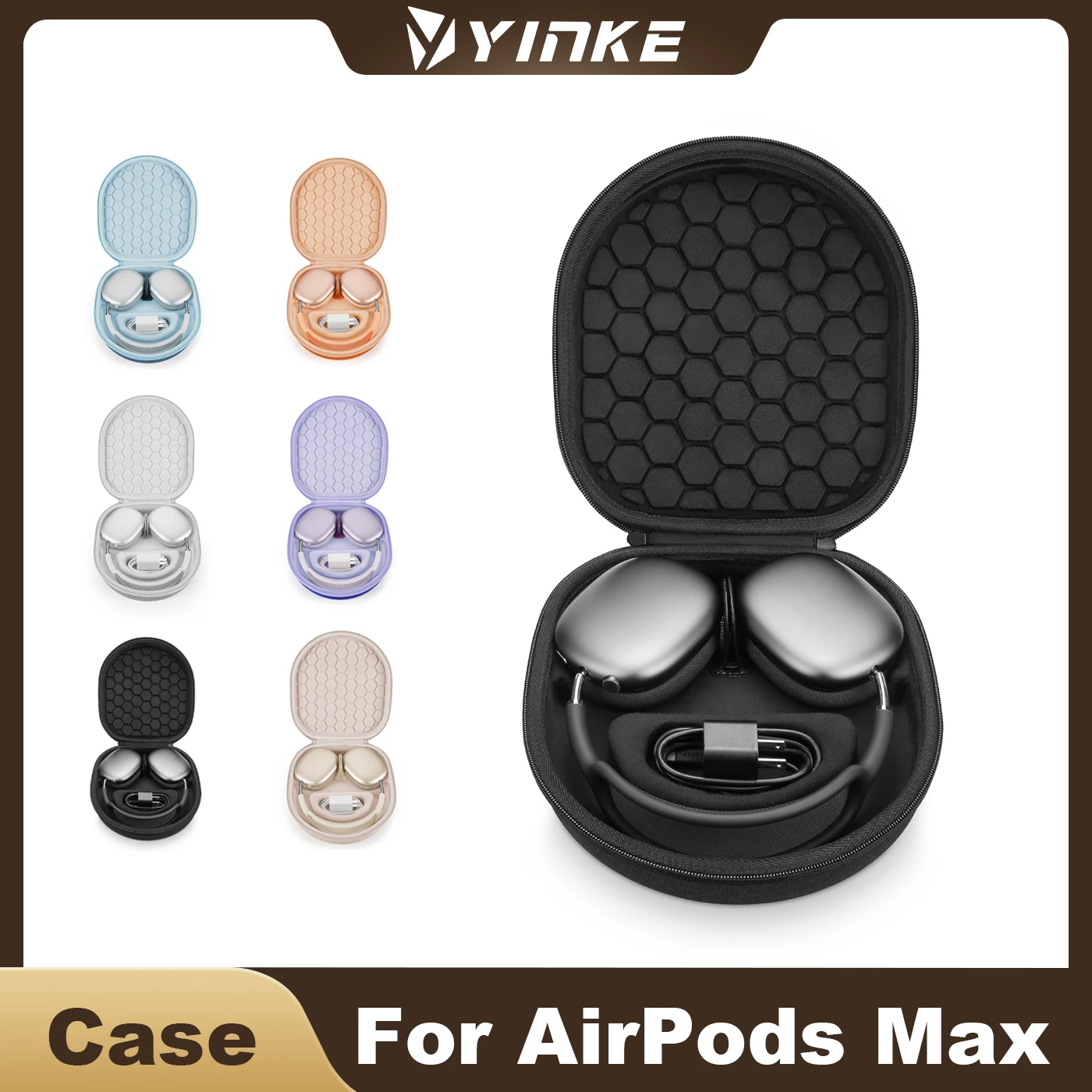 Yinke Reiseetui für Apple AirPods Max, unterstützt den Schlafmodus, doppeltes Reißverschlussdesign, stoßfestes EVA-Material mit kratzfestem Samt-Innenfutter.
