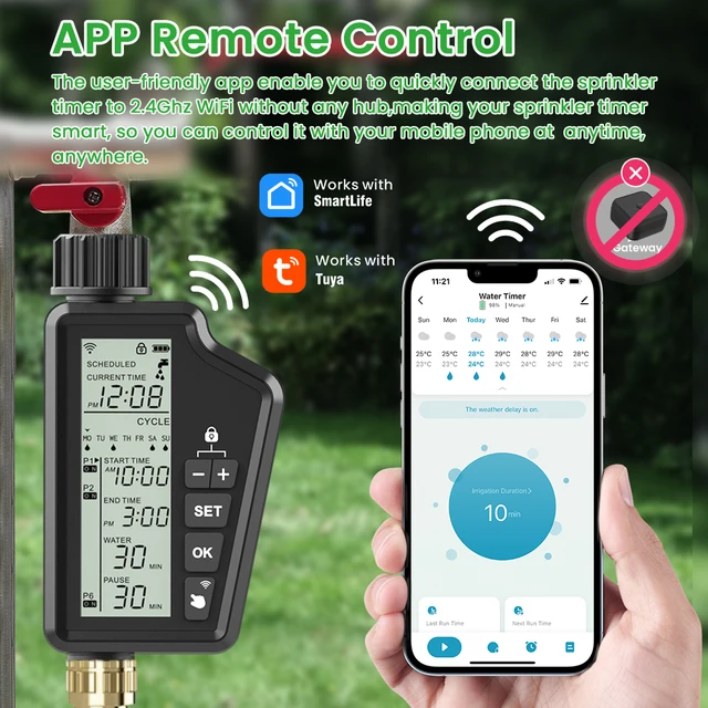 MIUCDA Tuya WIFI Smart Irrigation Water Valve Timer,Multifunctional,Smart Garden Watering Timer Compatible & Alexa Google Home 4