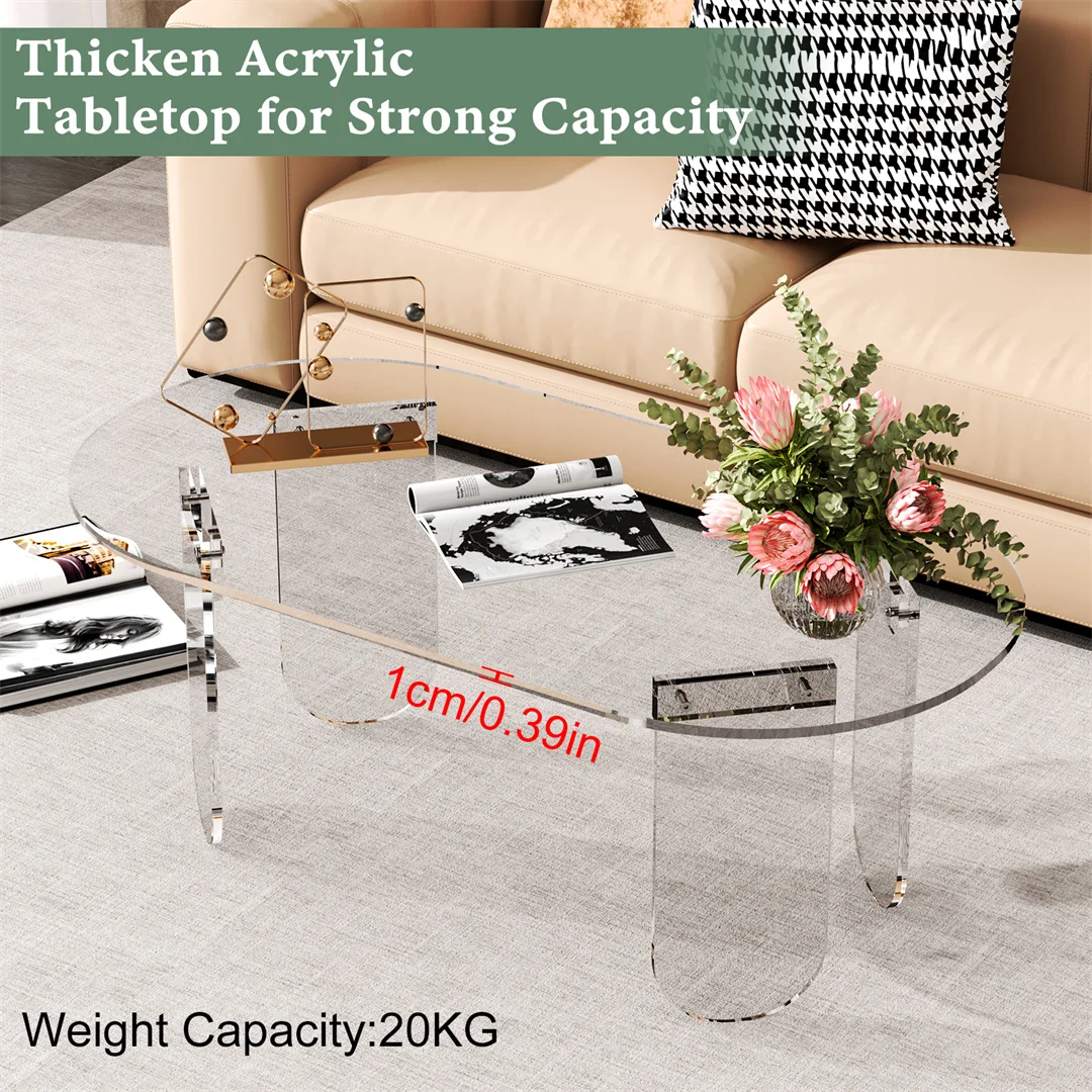 Oval Transparent Acrylic Coffee Table with PVC Cover Living Room Bedroom Decor Acrylic Accent End Table Sofa Area Decor