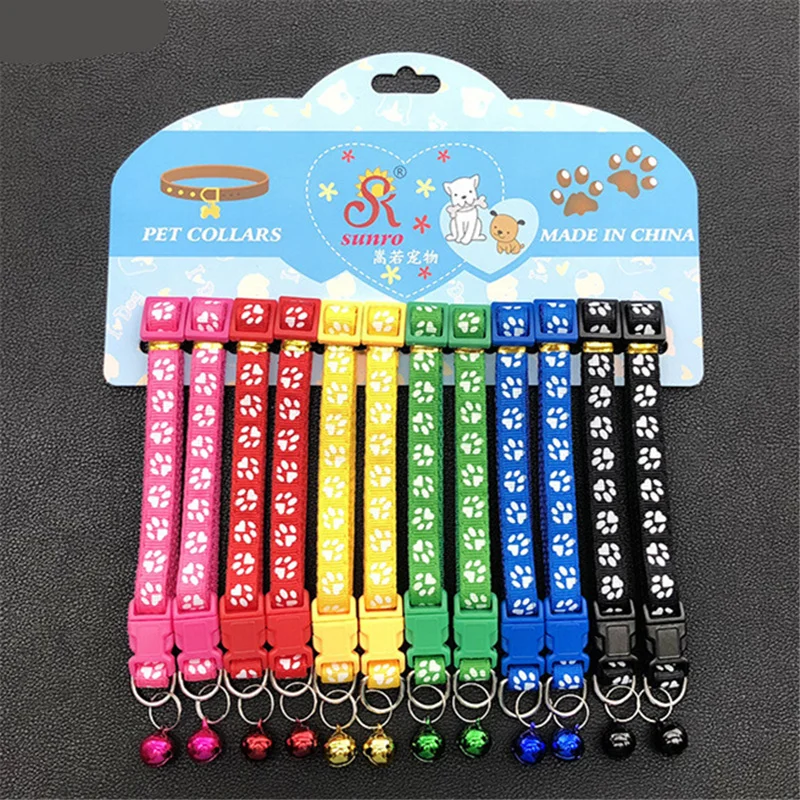 

Cute Bell Collar for Cats Dog Collar Teddy Bomei Dog Cartoon Funny Footprint Collars Pet Bell Collar Home Pet Supplies