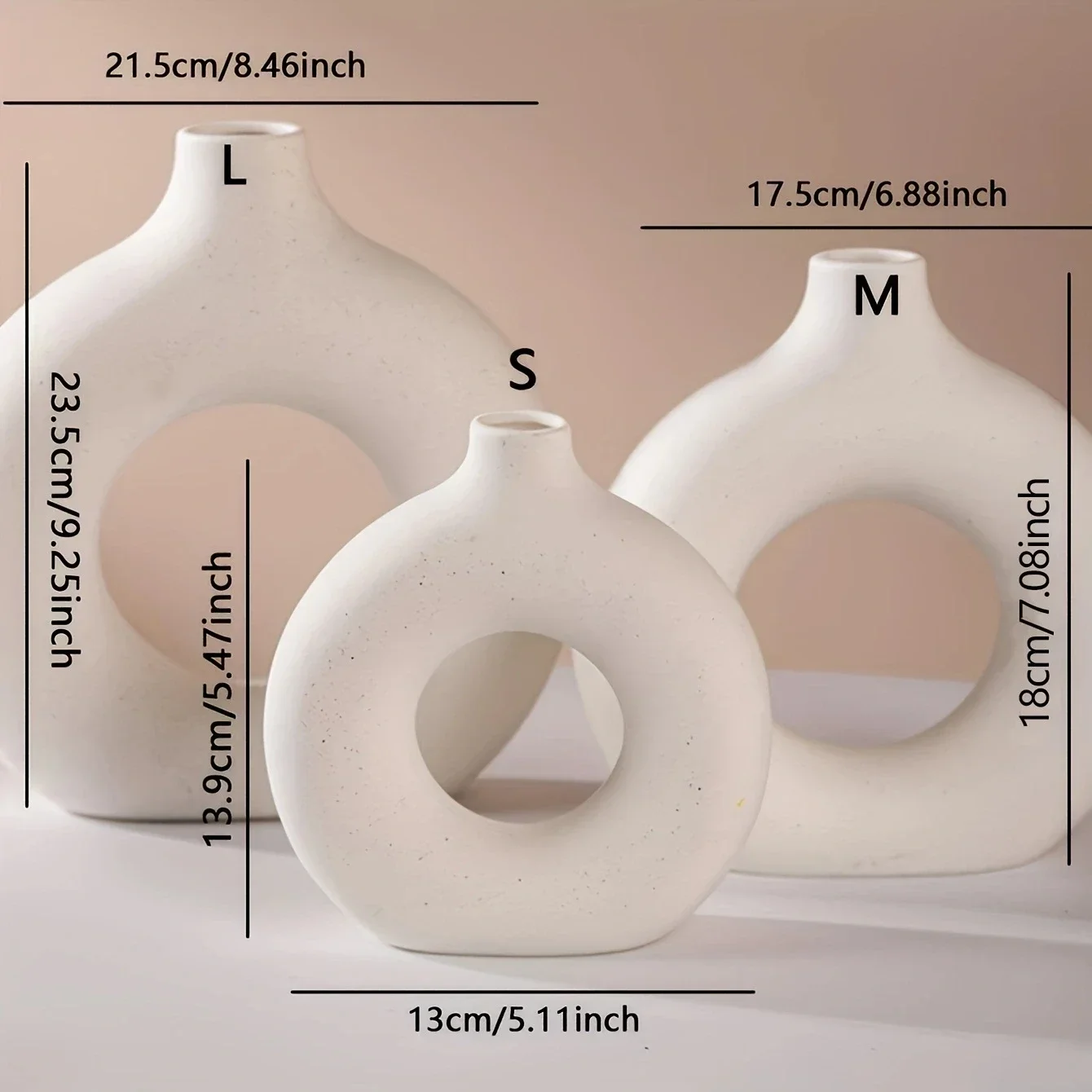 Imitation Ceramic Pure White Vase Decorative Vasen Single Branch Flower Arranging Ornament Donut Design Flowerpot Table Decor