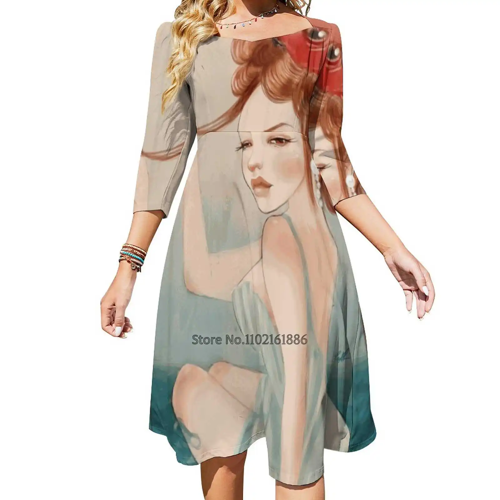 

Drawing Day | Girl 64 : The Other Fish In The Sea Back Lacing Backless Dress Square Neck Dress Fashion Design Large Size Loose