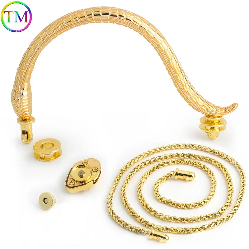 1Set K Gold Tote Bags Snake Handle Locks Handbags Purse Shoulder Replacement DIY Chain Clasps Buckles Hardware Accessories
