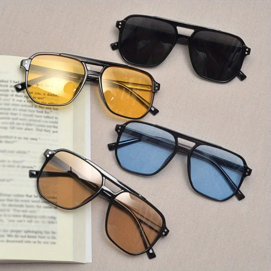 1/2pcs-Vintage Square Sunglasses Thick Frame Double Bridges