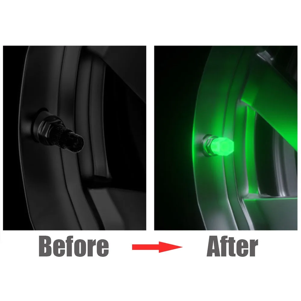 Tire Valve Caps Glow In The Dark Luminous Car Fluorescent Motorcycle Bike Wheel Tyre Hub Cover Decor
