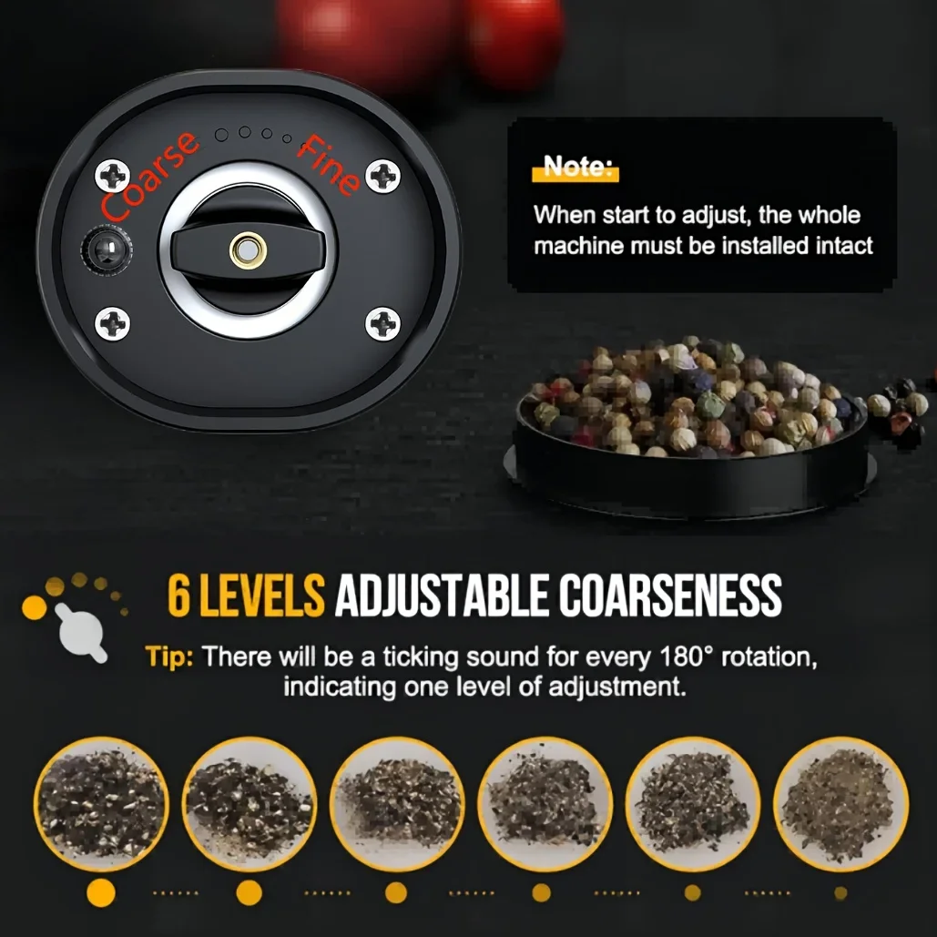 Electric Salt Pepper Grinder Precise Adjustable Coarseness Control, Easy Refill Design Versatile Pepper Mill for Various Spices