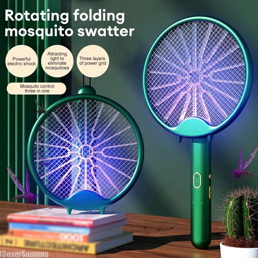 

USB Rechargeable Mosquito Racket 3000V Electric Mosquito Killer Lamp Foldable Mosquito Swatter Fly Swatter Repellent Lamp