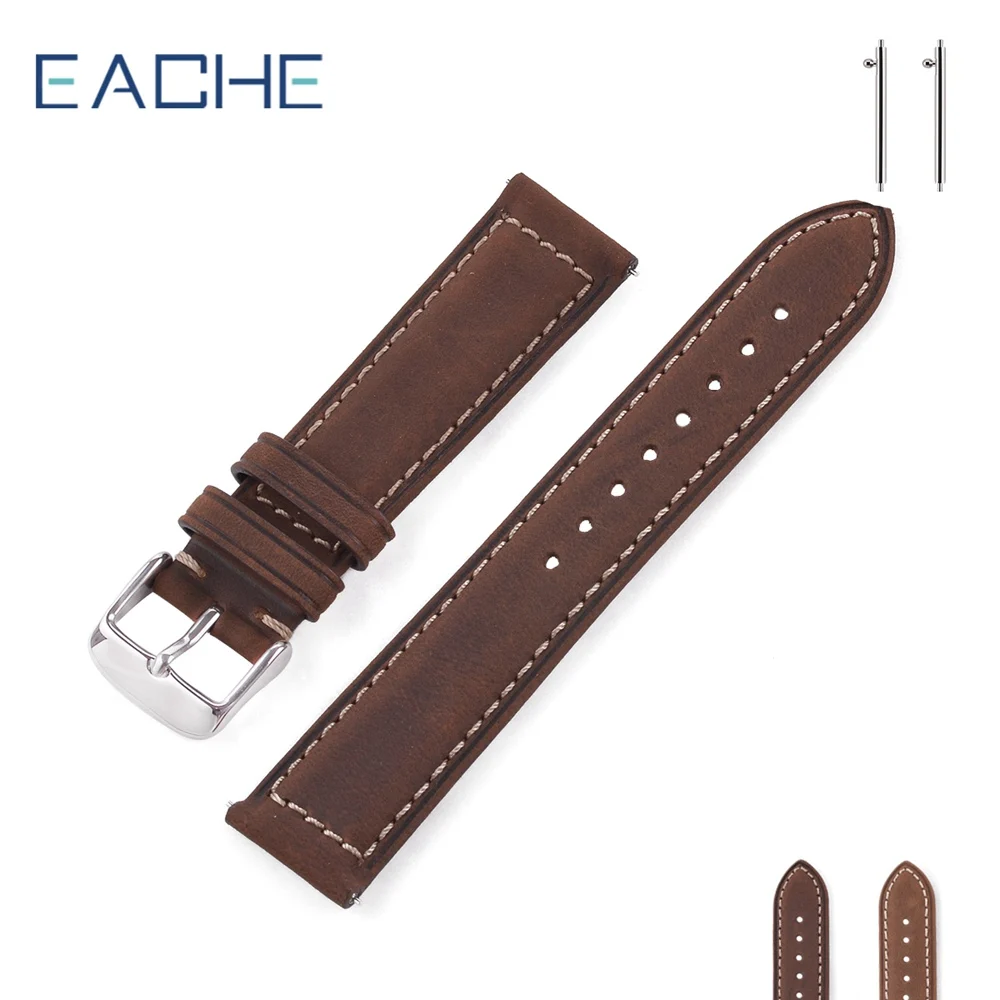 Eache Pulseira de Relógio de Couro Genuíno 20 mm 22 mm Marrom Claro Marrom Escuro Fosco Retro Pulseira de Relógio com Liberação Rápida Barra Mola