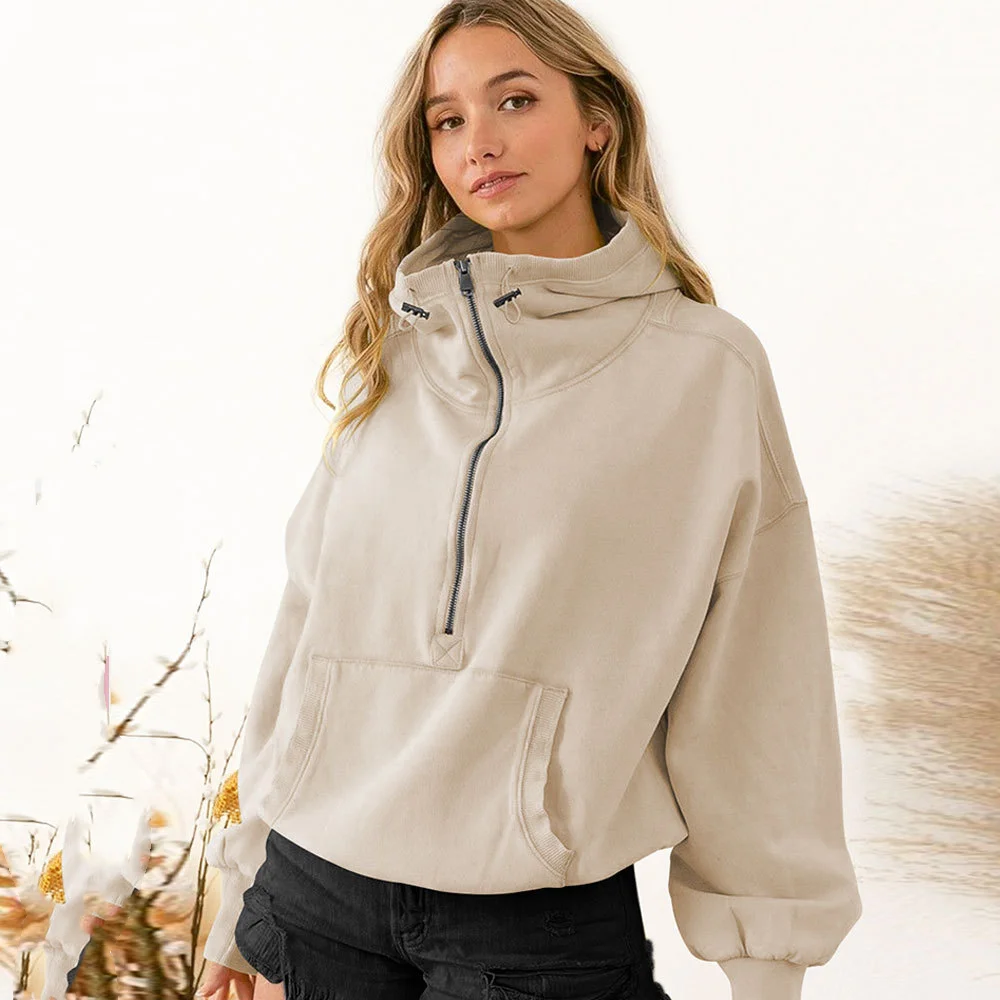 

Women Hooded Zipper Drawstring Long-sleeved Hoodie