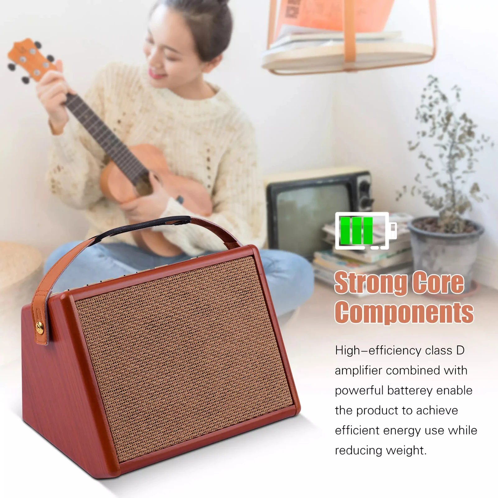

ammoon AC-25 25W Portable Acoustic Guitar Amplifier Rechargeable Amp Wireless BT Speaker Indepedent Reverb