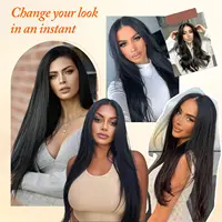 7 pièces/ensemble 16 Clips Extension de cheveux noir longue droite cheveux naturels Ombre postiche fibre résistante à la chaleur pour les femmes coiffure 5