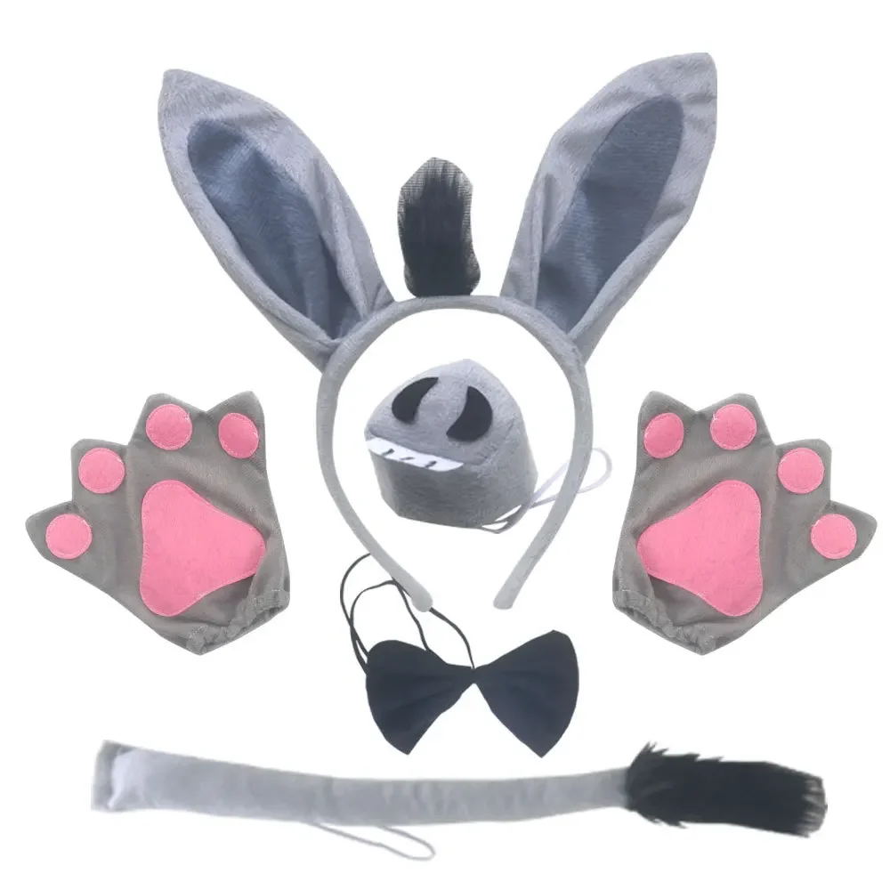 2-tlg. Esel Kostüm Set - Graue Ohren & Schwanz Für Kinder & Erwachsene