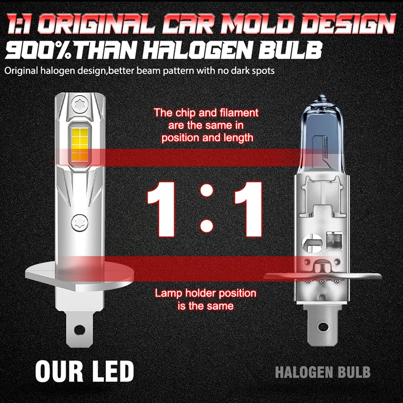 6200000LM H1 LED 헤드라이트 6200W 미니 캔버스 H1 LED 자동차 헤드램프 팬리스 라이트 자동 다이오드 안개등 6000K 화이트 12V 24V