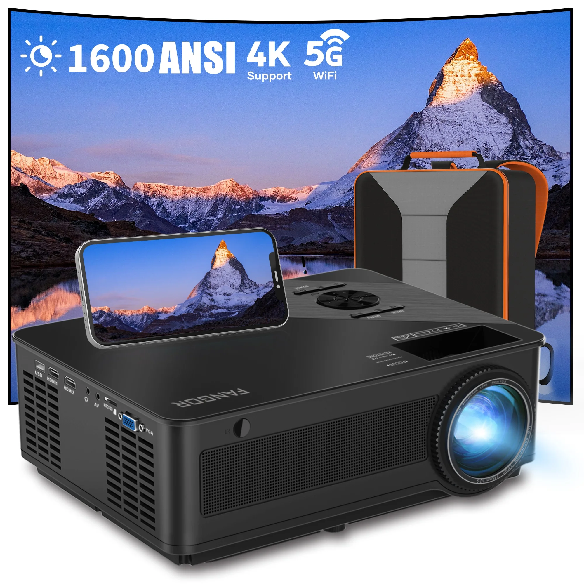 FANGOR Projector 4k 1600ansi Native Full HD1080P Beamer