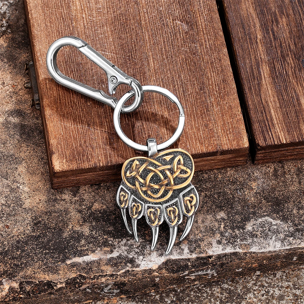 Norse Mythology Bear Claw Keychain Gold Color Vikings Celtic