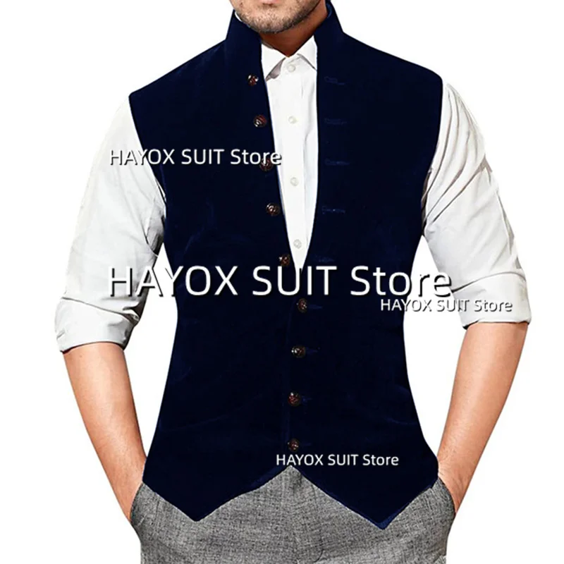 Men's Suit Vest Slim Fit Single Breasted Velvet Stand Collar Sleeveless