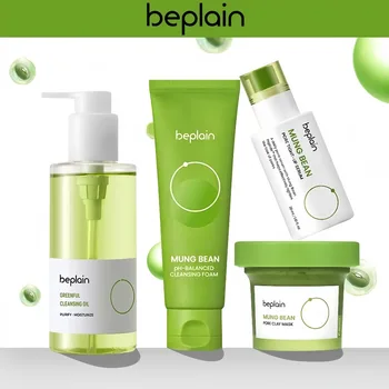 Brand New Beplain Mung Bean Cleansing Foam 80ml / Pore Clay Mask 120ml / Oil 200ml Korea Skincare Set