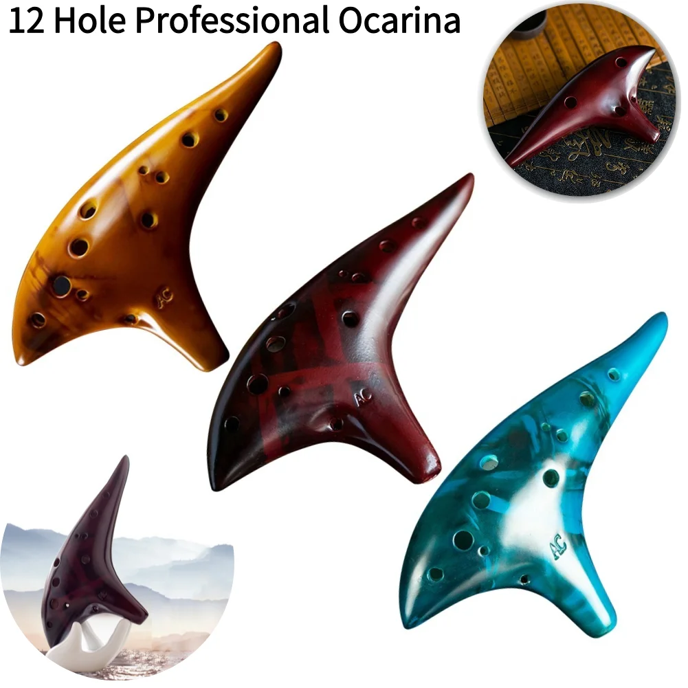 12 Hole Natural Ocarina Stable Intonation Alto C Tone Ocarina Flute with Protective Bag Instrument for Music Lover Beginner