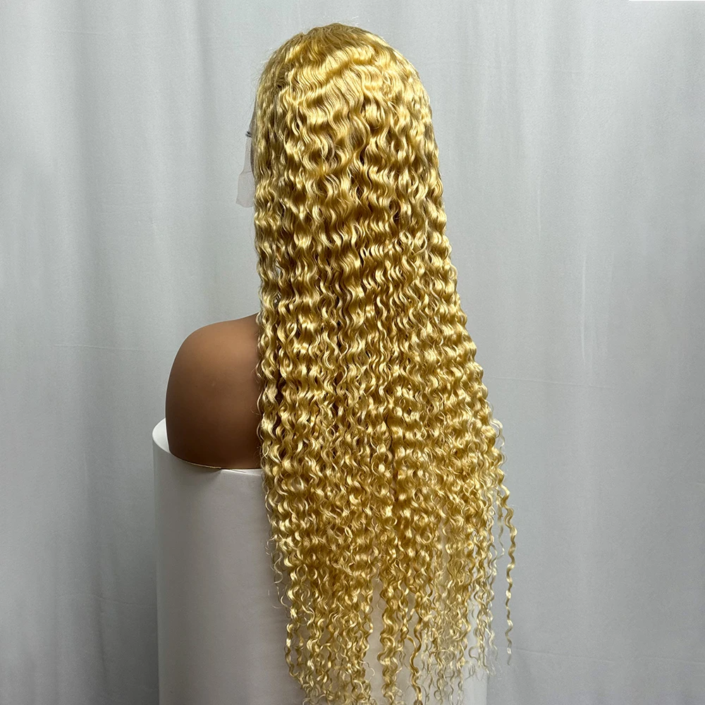 Remy Hair 613 Blonde Jerry Curly Human Hair Wig Blonde  250% Density 13X4 Transparent Lace Wig Godness Deep Curly Wigs For Women