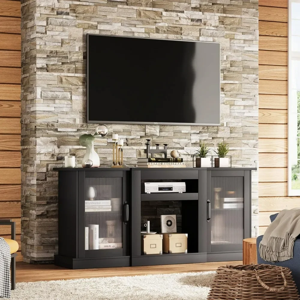 Fireplace TV Stand for 65" TVs, Entertainment Center with 18 Inch Electric Fireplace, TV Console with Open Shelves 2
