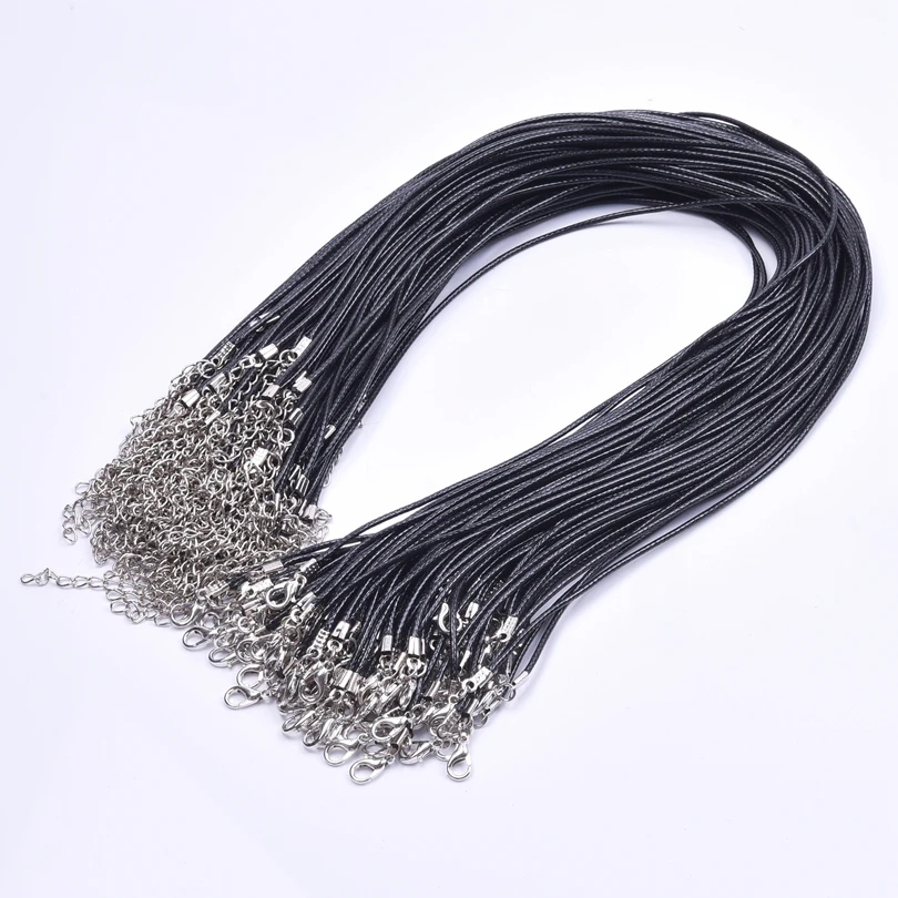 Braided Rope Chain Black Leather Handmade Necklace with Lobster Clasp