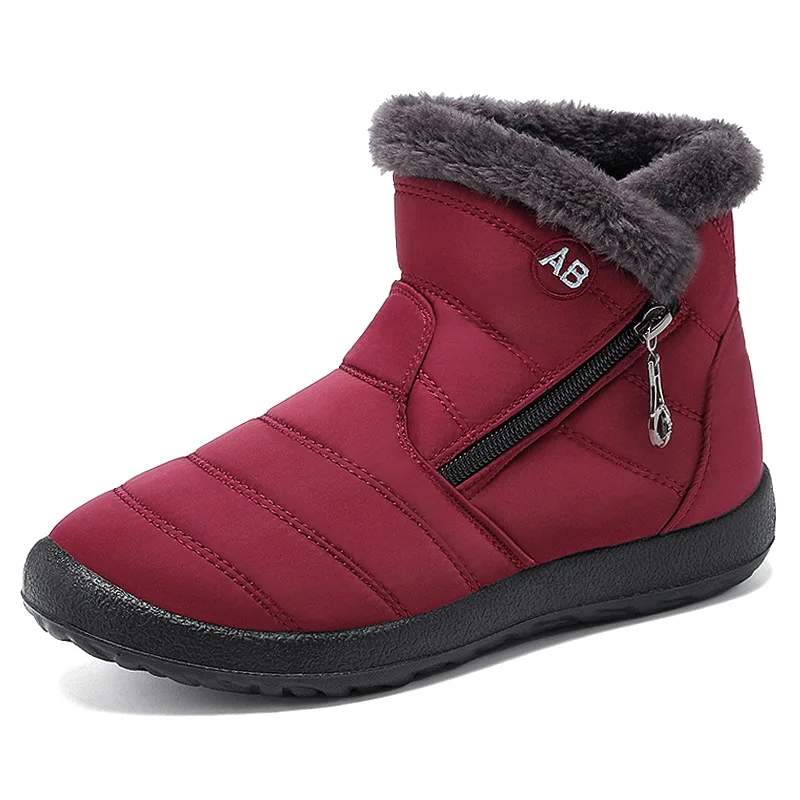 High quality short ankle snow cotton boots for women thickening new 2023 winter casual plush warm shoe - black red grey blue