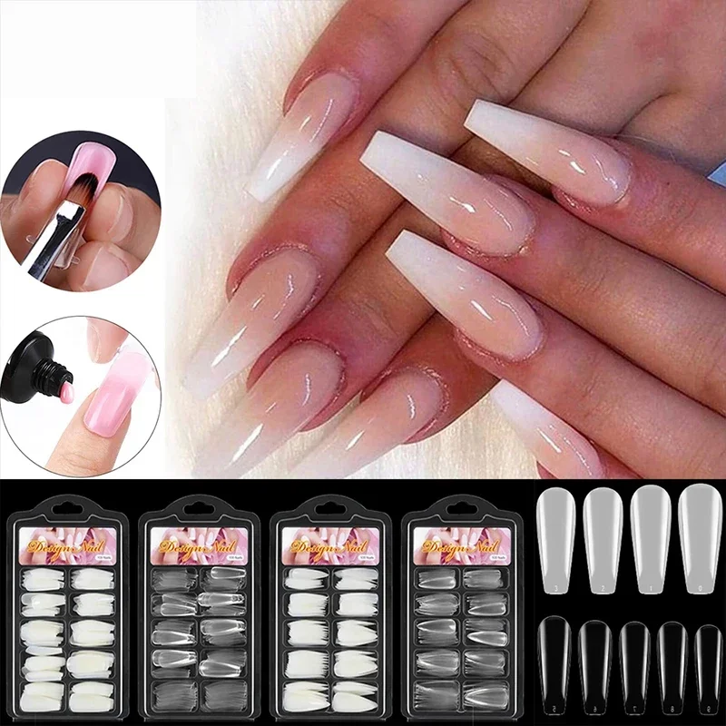 100pcs/box Natural Transparent Seamless Fake Nails Full Coverage Tips T-shaped For fake nails,false nails,nail tips,false nail tips