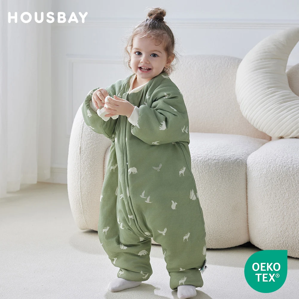 6Months-4Years Baby Sleeping Bag With Split Leg Printed Green Veggie For Girls Boys Kids Pajamas Indoor Homewear 3-Ways Zipper