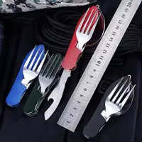 Tablespoon Set 4 In 1 Foldable Spoon Knife Fork Bottle Opener Stainless Steel Folding Pocket Kits Outdoor Tableware Set 5
