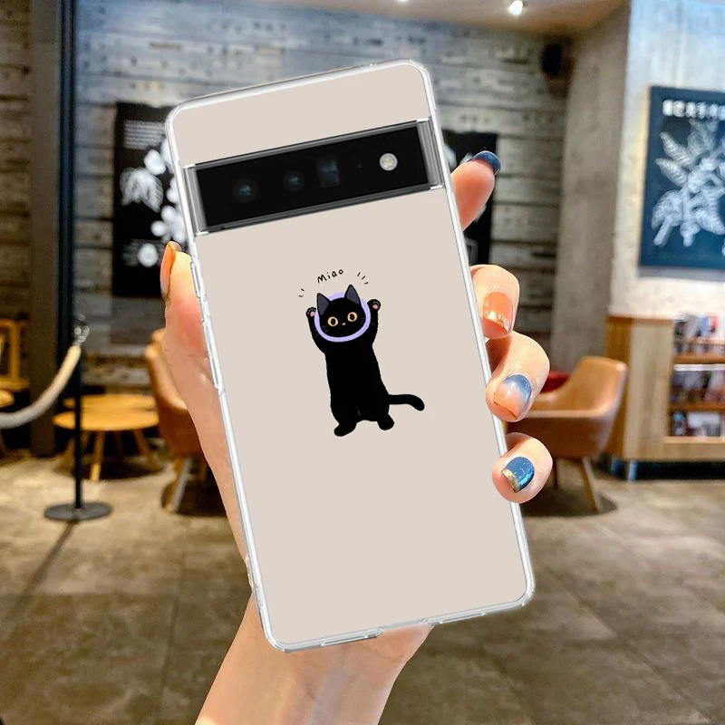 Clear Soft Phone Case with Funny Black Cat Design