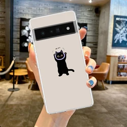Clear Soft Phone Case with Funny Black Cat Design - Pixel 3A (B1)