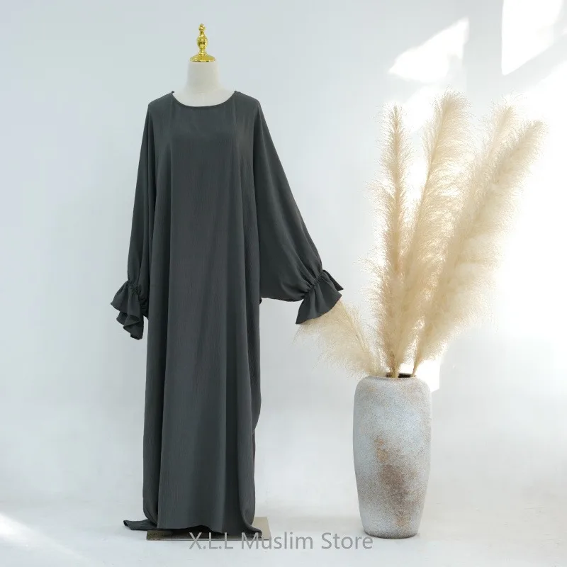 Ramadan Eid Without Hijab Dress Modest Dubai Kaftan Roba Islam Djellaba Abayas For Women Loose Soild Color Prayer Muslim Clothes