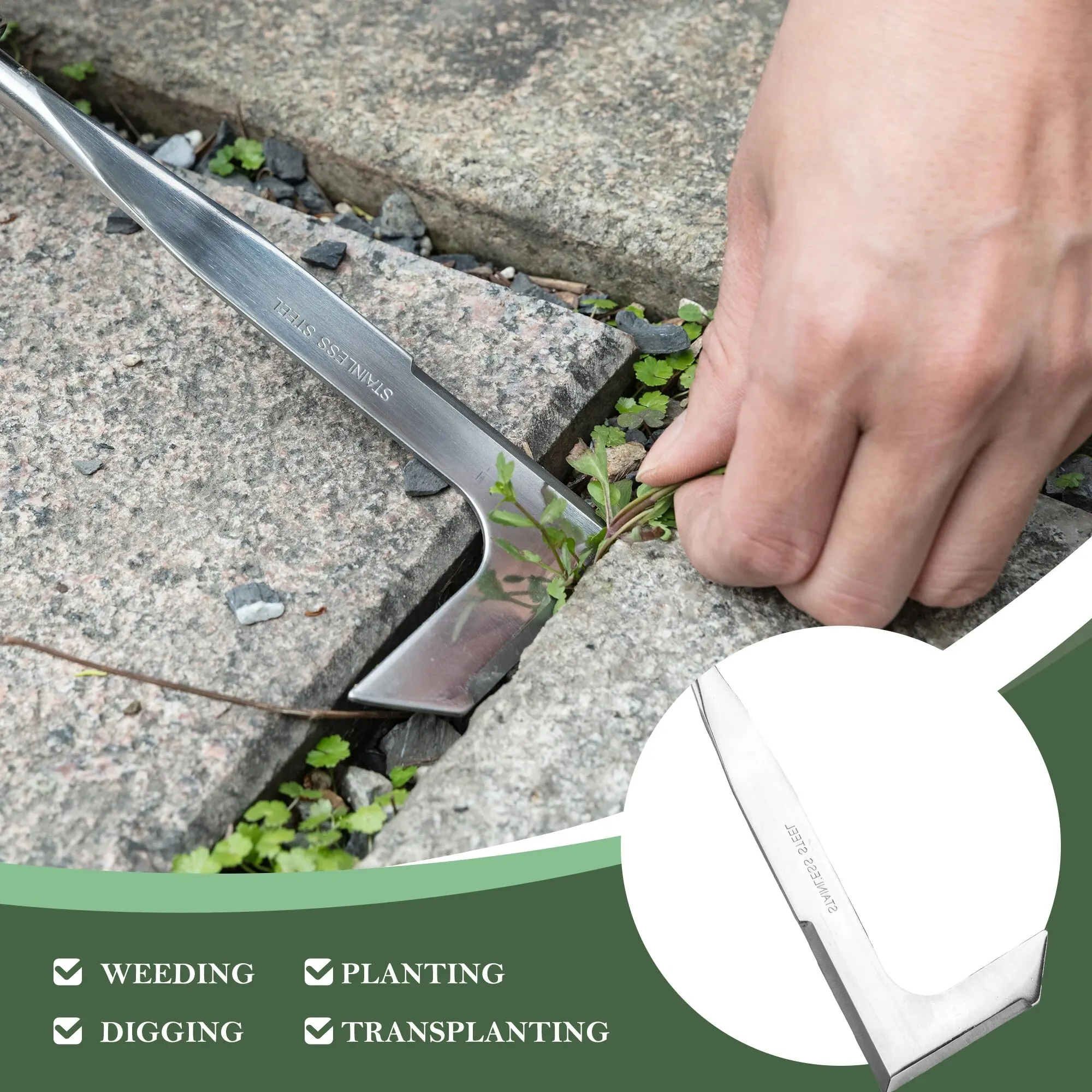EZARC Crack Weeder Crevice Weeding Tool 11.2" Stainless Steel Manual Weeder L-Shaped Puller Spatula Weeding Sickle 3