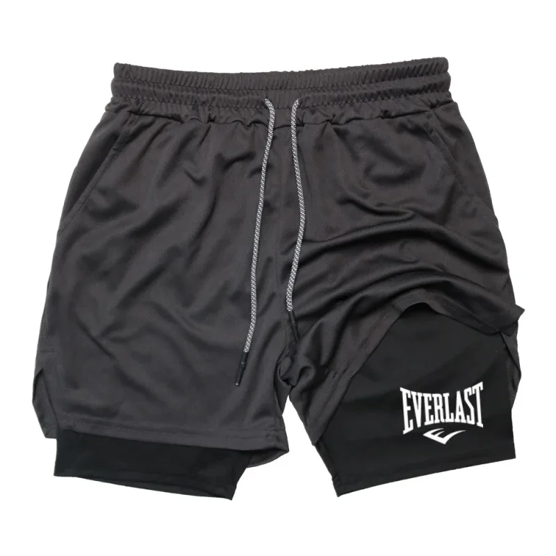 Men's compression gym shorts EVERLAST printed sports pants, double