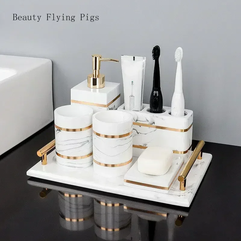 1pcs Resin Light Luxury Bathroom Wash Tray Hotel Bathroom Wash Table Toothbrush Shelf Decoration Toilet Accessories