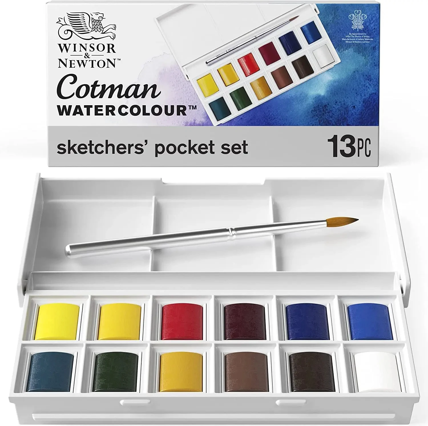 Winsor & Newton Cotman Portable Travel Watercolor Paint 12 Color Solid Water Colour Sketchers' Pocket Box 1 pcs Palette