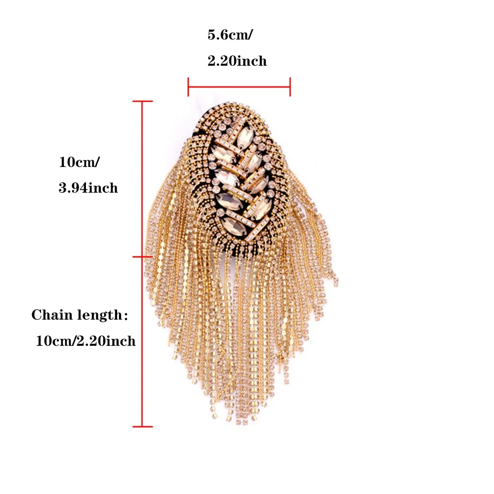Shoulder Jewelry Tassel Rhinestones Epaulettes Gold Silver Brooch Epaulet Shoulder Brooches