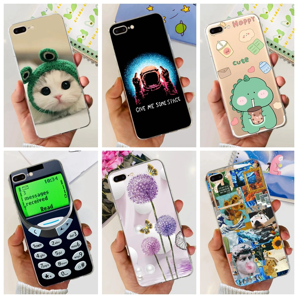Per Iphone 8 Plus Custodia In Silicone Trasparente Cute Flower Dinosaur Tpu Cover Posteriore Antiurto Per Iphone 8 Plus 8 Plus Custodia Per Telefono F