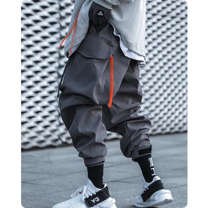 

Unisex spring Men's clothes Harajuku Loose Technology oversize Trendy HipHop Cargo jogger pants Multi-pocket Drawstring Overalls