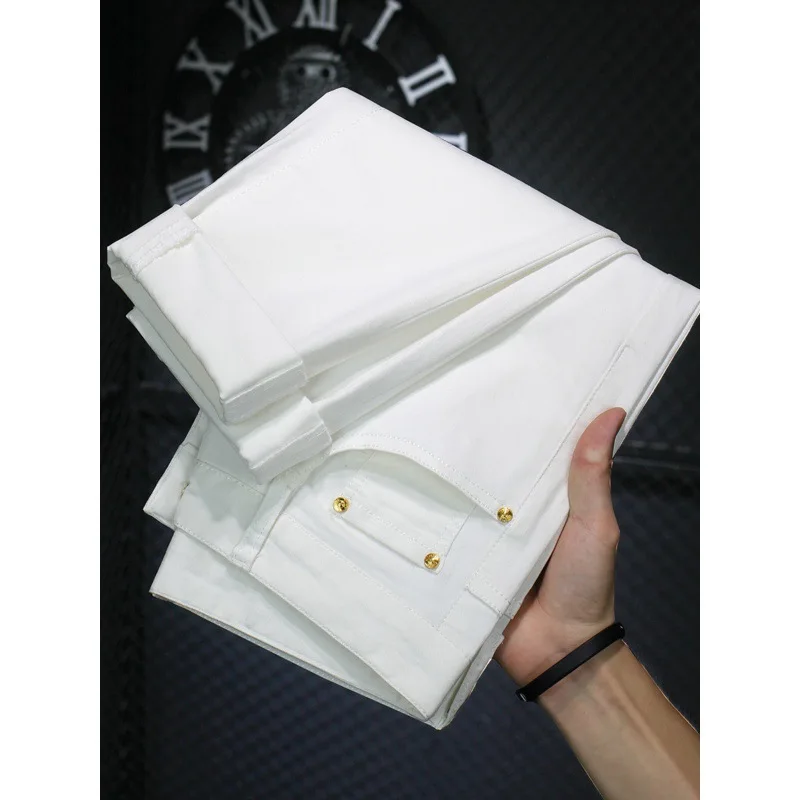 Light Luxury High-End Summer Thin Section Cotton Elastic Men'S Jeans Fashion Slim Straight Casual Versatile Simple Nine Pants
