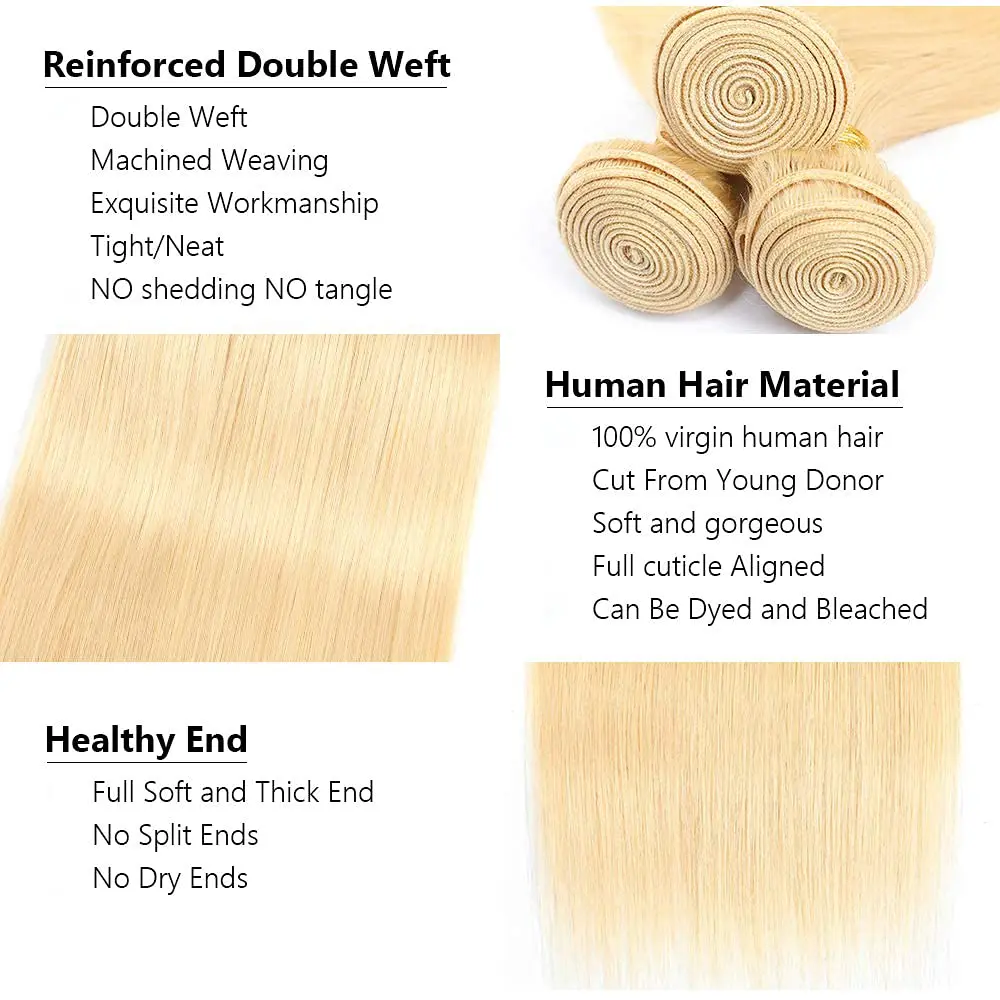 Honey 613 Blonde Straight 3 4 Bundles Human Hair Bundles Brazilian 34 36 38 40 Inch Raw Hair Extensions Double Weft