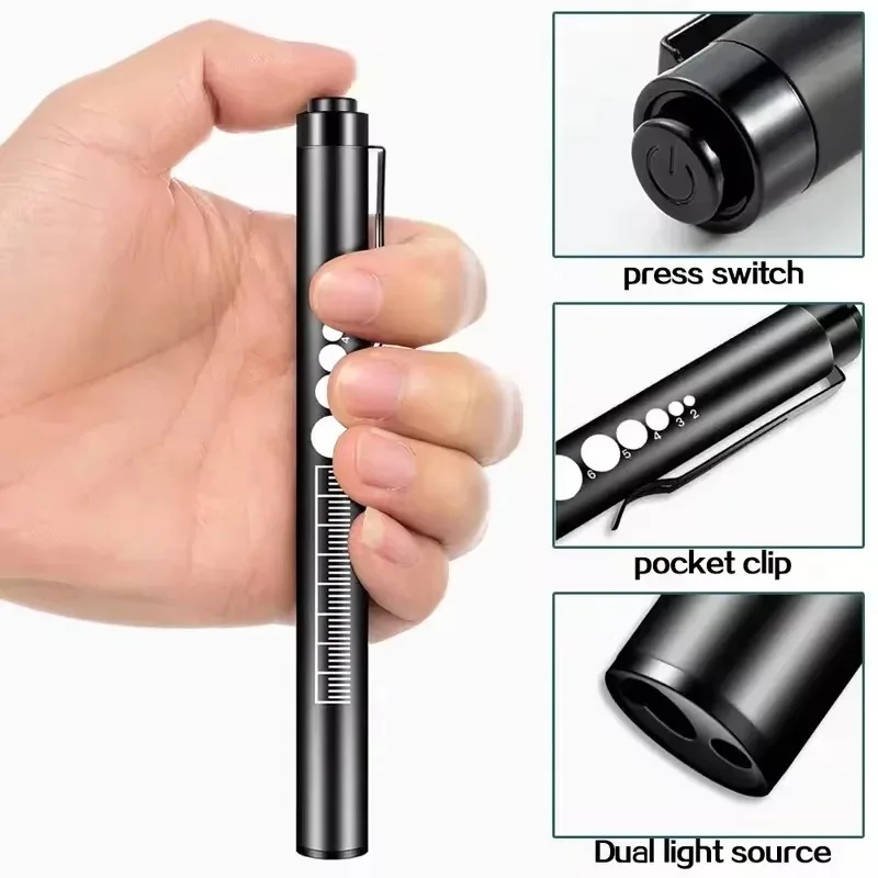 Mini Portable Penlight LED Flashlight Oral Pupil Medical Handy USB Rechargeable Stainless Steel Torch Light for Outdoor Fishing