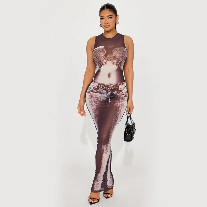 

Saida De Praia Feminino 2024 Summer Woman Dress Women Outfits Beach Cover Ups For Female Sexy New Round Neck Sleeveless Mesh