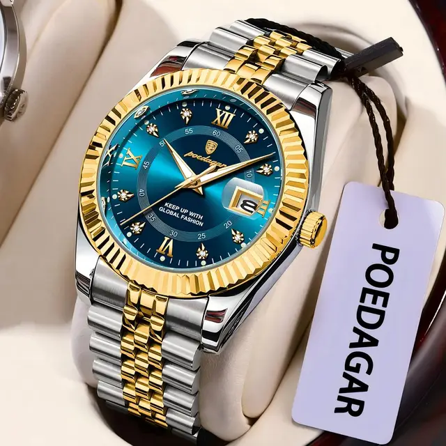 POEDAGAR Trendy Casual Men's Wristwatch Waterproof Luminous Date Man Clock Stainless Steel Quartz Business Watches For Men Reloj