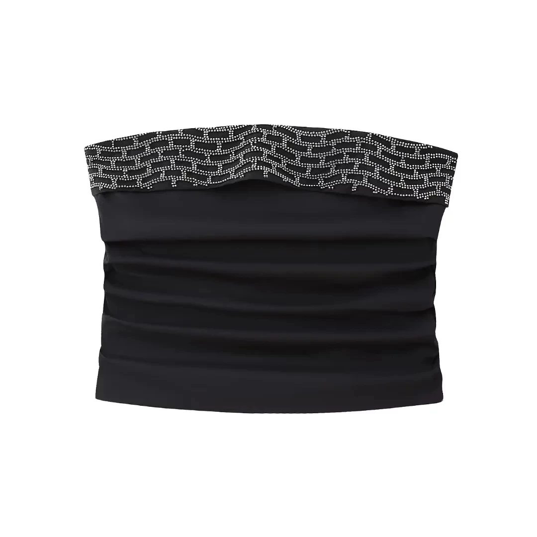 

TRAF Sexy Black Crop Top Women 2023 Vintage Strapless Corset Tops Woman Fashion Off Shoulder Blouse Summer Aesthetic Tank Top