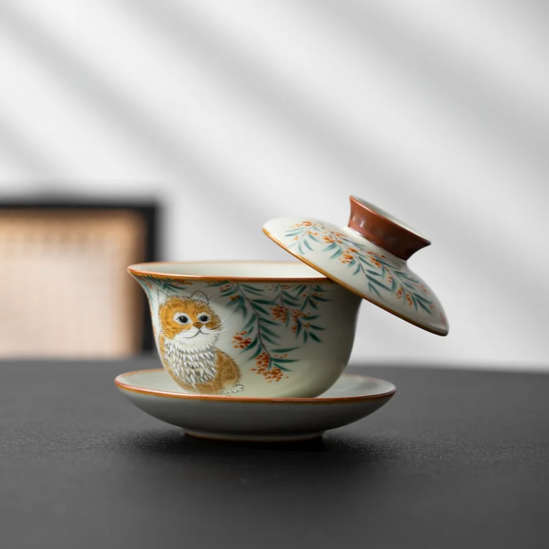 Household Ceramic Tea Bowl Hovering Lid Bowl Kung Fu Tea Set Heat-resistant
